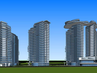 Modern High Rise Buildings Architectural Design With Glass Facade And Green Area 3d model