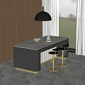 Elegant Dining Table Set with Black Base White Marble Top and Two Gold Bar Stools 3d model