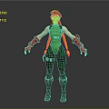 Blonde Pigtailed Female Character In Green Bodysuit With Red Beret Gloves And Boots