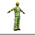 Worker in Yellow Safety Suit and Hard Hat Standing with Arms Outstretched