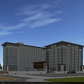 Modern Twin Office Building With Glass Curtain Walls And Front Plaza Landscaping