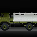 Green Military Style Utility Vehicle With Canvas Cover For Cargo Transport