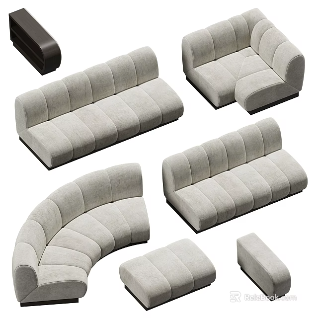 Sectional Sofa With Light Gray Fabric And Various Modern Curved Straight Configurations 3d model 