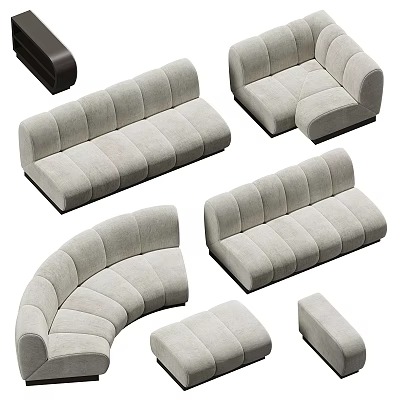 Sectional Sofa With Light Gray Fabric And Various Modern Curved Straight Configurations 3d model