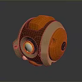 Orange And Brown Mechanical Sphere With Glowing Circular Component And Textured Surface 3d model