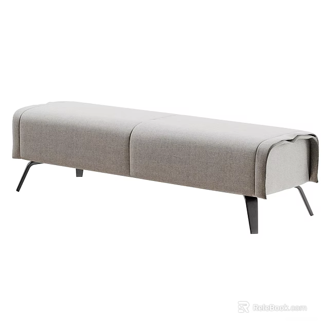 Modern Soft Light Grey Fabric Upholstered Sofa Bench With Sleek Metal Legs For Home Decoration 3d model 