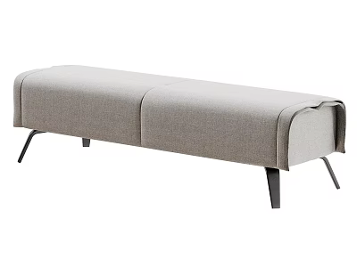 Modern Soft Light Grey Fabric Upholstered Sofa Bench With Sleek Metal Legs For Home Decoration 3d model