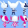 Cartoon Character Decorative Ornament Set With Blue White Pink Checkerboard And Various Poses