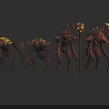 Insect Like Creature Characters With Various Designs And Glowing Weapons In Red Yellow Fantasy Style