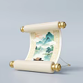 Inflatable Scroll Decoration With White Body Golden Rollers And Traditional Landscape Pattern 3d model