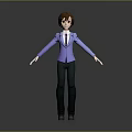 Cartoon Creature Character Wearing Purple Blazer White Shirt and Green Pants Standing with Arms Outstretched