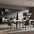 Modern Restaurant Interior With White Dining Table Chairs Open Shelves Pendant Light And Mountain View Window