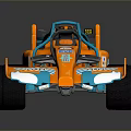 Orange Open Wheel Race Car With Aerodynamic Body Large Rear Wing And Sponsor Decals