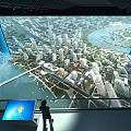 Advanced Modern Urban Tech Display Featuring Large Screen Cityscape River View And Data Visualization 3d model