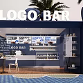 Logo Bar Interior With Blue Design Tables Chairs Coffee Tea Smoothies 3d model