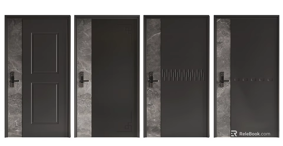 Modern Swing Doors With Black Frame And Marble Panel Various Designs 3d model