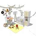 Cozy Baby Crib Room With Bunting Flags Letter A Decor Floor Lamp And Toys