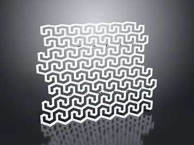 White Geometric Decorative Panel With Repeating Interlaced Wave Pattern On Dark Background 3d model