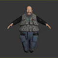 Male Character Wearing Multi Pocket Vest With ID Badge Glasses And Blue Pants Arms Outstretched