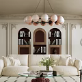 Elegant Living Room Interior With Beige Sofa Glass Coffee Table Chandelier Bookshelves and Plants