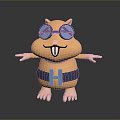 Cute Cartoon Hamster Character With Yellow Body Blue Sunglasses H Letter Belt And Open Arms