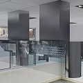 Modern Cafeteria Interior With Stainless Steel Hoods And Digital Menu