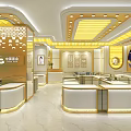 Luxury Modern Jewelry Store Interior Design With Golden Decoration And Exquisite Display Cabinets Bright Lighting