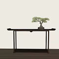 Minimalist Entryway Cabinet Sideboard With Bonsai Pine Tree On Light Colored Wall