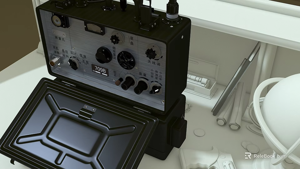 Industrial Equipment With Black Knobs Meters Switches And Open Lid Tools Accessories 3d model 