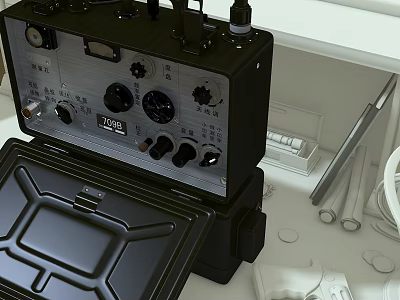 Industrial Equipment With Black Knobs Meters Switches And Open Lid Tools Accessories 3d model