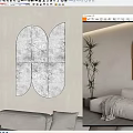 Modern Brown Geometric Wall Decor In Living Room With Sofa And Plant