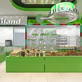 Bright Green Dessert Shop Interior Design With Display Cases And Various Desserts