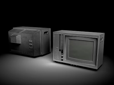 Two Vintage Black TVs of Different Sizes in Retro Style on Dark Background 3d model