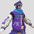 Man With Purple Hair Blue Scarf Purple Jacket Featuring 2023 And Yellow Pants
