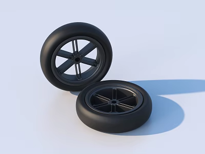 Two Black Tires With Wheel Rims Placed On Light Background With Shadows 3d model