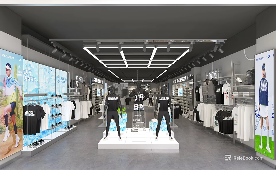 Modern Clothing Store Interior With Mannequins Display Racks And Fashion Apparel 3d model 