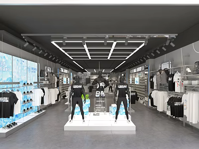 Modern Clothing Store Interior With Mannequins Display Racks And Fashion Apparel 3d model