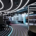 Modern Fitness Gym With Circular Neon Lights Workout Equipment And Mirror Walls