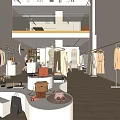 Modern Clothing Store Interior With Display Racks Clothes Showcase Wooden Floors Pendant Lights Second Floor