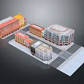 Commercial Street with Mixed Architectural Styles Colorful Buildings and Pedestrian Walkways
