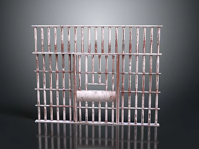 Rusty Iron Cage Structure With Vertical Metal Bars And Grill Design 3d model