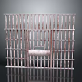 Rusty Iron Cage Structure With Vertical Metal Bars And Grill Design