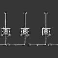 Industrial Equipment Featuring Multiple Tall Metal Frame Towers With Interconnected Piping And Ladders