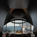 Luxurious Private Room With Circular Chandelier Arched Ceiling And City View