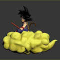 Anime Boy Character With Spiky Black Hair Sitting On Yellow Cloud In Blue Clothing