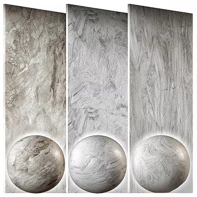 Exhibition Of Decorative Wall Panels With Varied Textures And Spheres 3d model