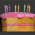 Whole And Sliced Birthday Cake With Pink Frosting Colorful Sprinkles And Lit Candles