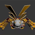 3D White Biomechanical Character With Yellow Wings Orange Legs And Mechanical Parts