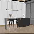 Modern Bar Counter Interior With Pendant Light Stools Sink Cabinets And Window Blinds 3d model