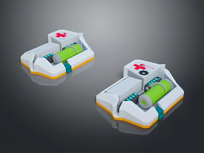 Medical Emergency Structure Featuring Red Cross Green Cylinder And White Base 3d model